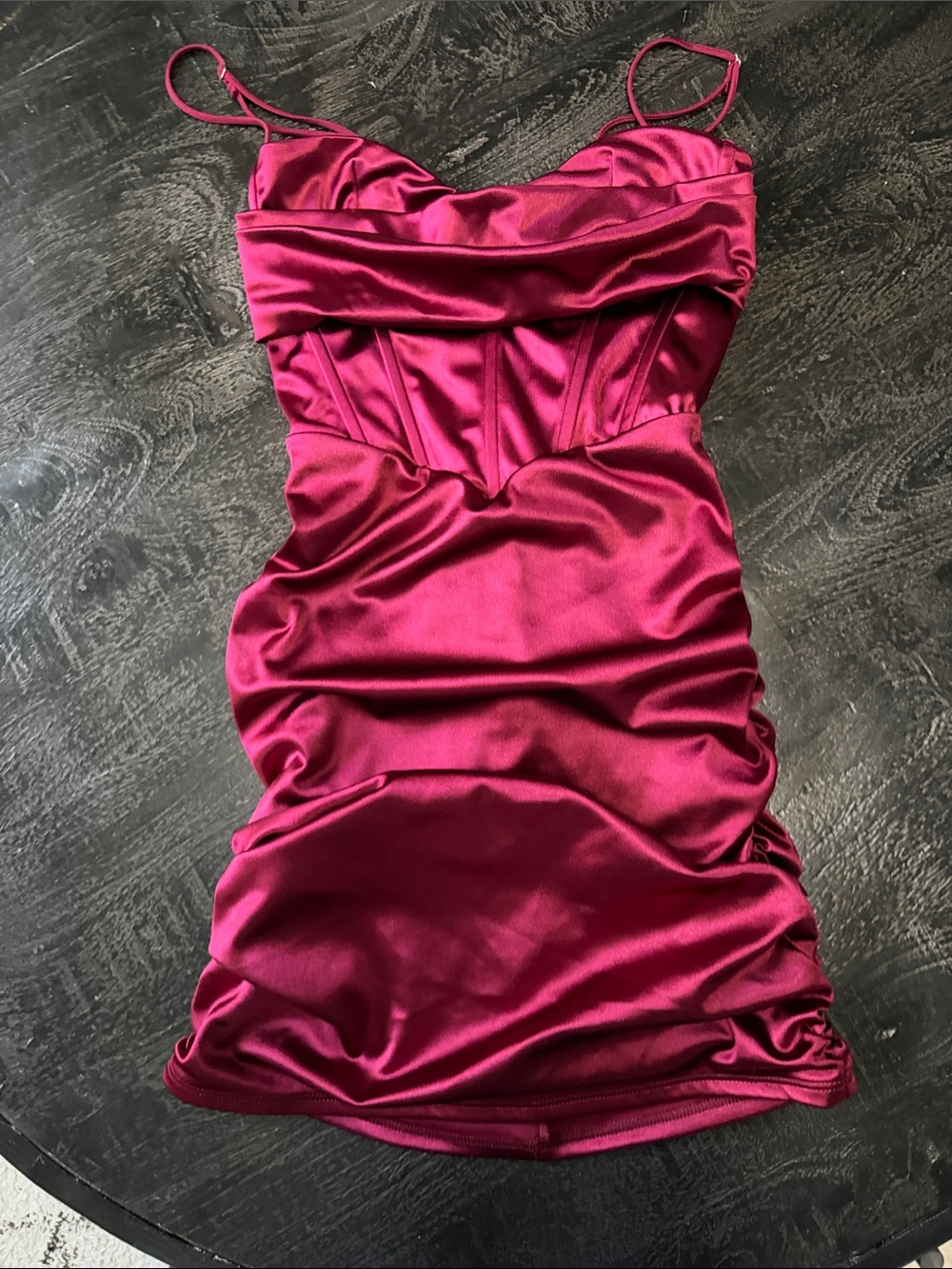 Lucy in the Sky Fuchsia Satin Spaghetti-Strap Mini Dress